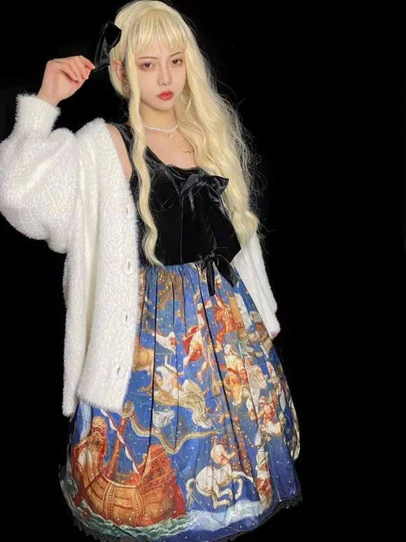 Classical Lolita JSK Dress Khaki Sleeveless Ruffles Floral Print Lolita Jumper Skirt