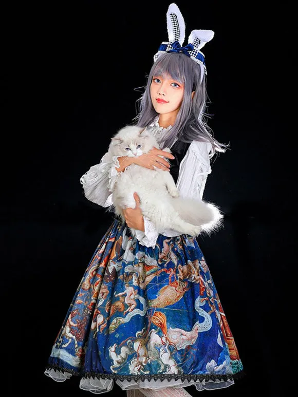 Classical Lolita JSK Dress Khaki Sleeveless Ruffles Floral Print Lolita Jumper Skirt