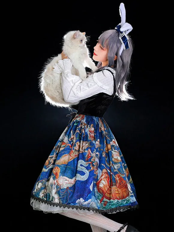 Classical Lolita JSK Dress Khaki Sleeveless Ruffles Floral Print Lolita Jumper Skirt