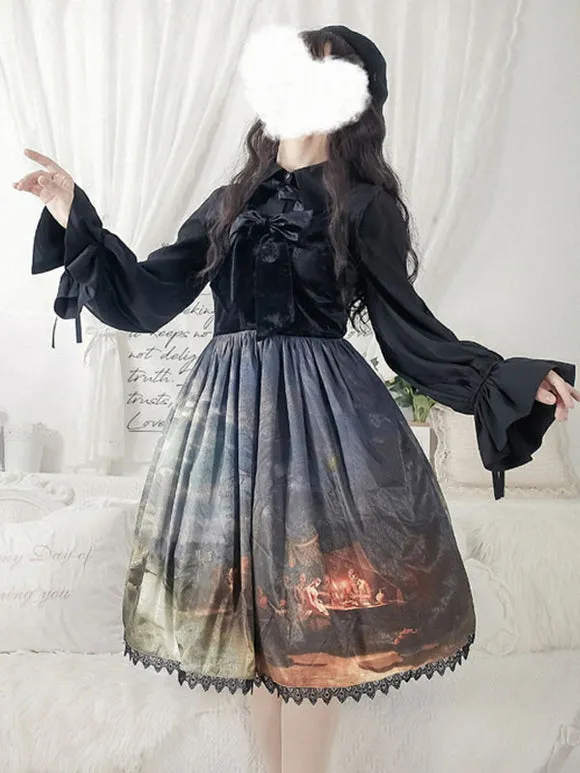 Classical Lolita JSK Dress Khaki Sleeveless Ruffles Floral Print Lolita Jumper Skirt