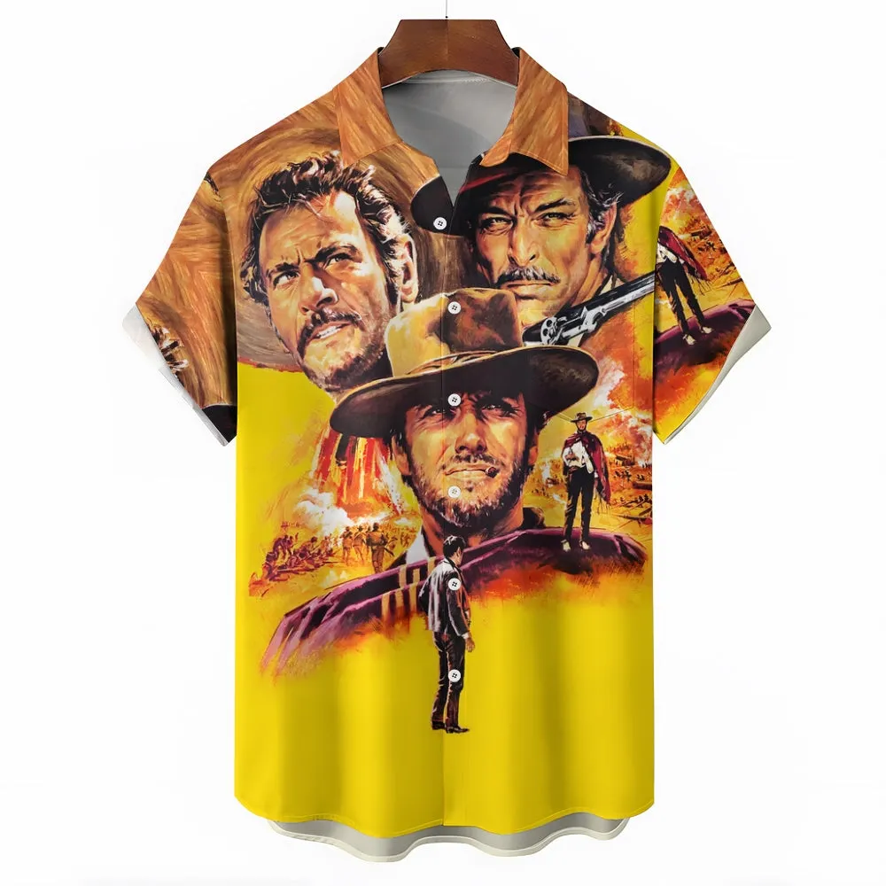 Clint Eastwood Color Set Good Bad Ugly Bad Western Movie Poster Print Casual Short Sleeve Shirt 2409004949