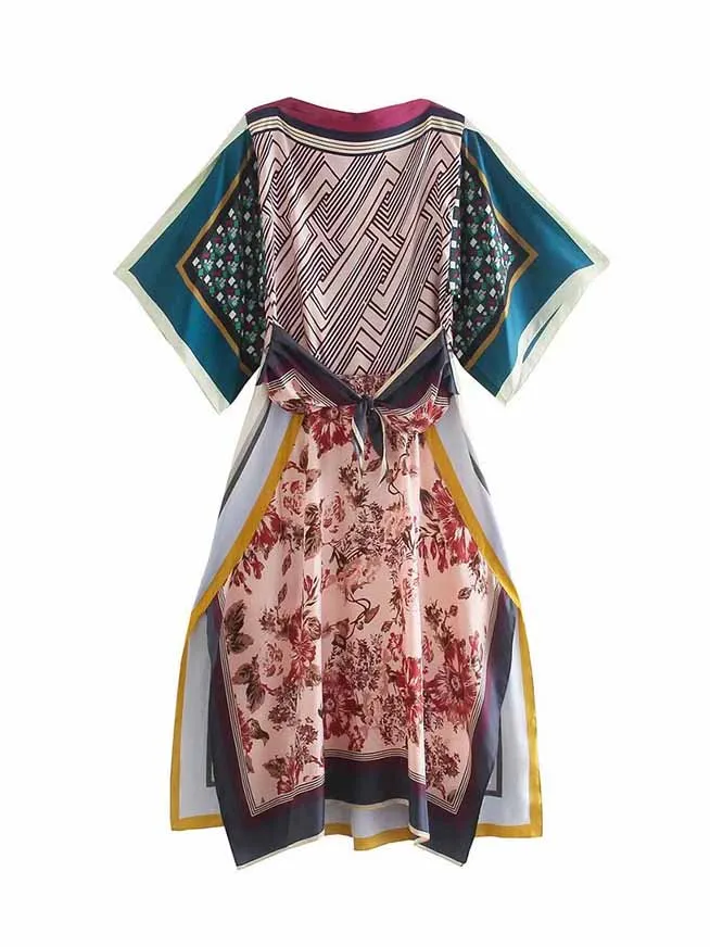 CM-D081736 Women Trendy Bohemian Style Loose Print Half Sleeve Dress