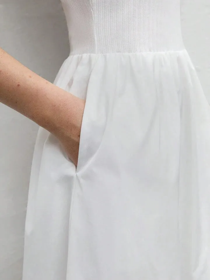 CM-DS653316 Women Trendy Bohemian Style Round Neck Sleeveless High Waist Slim Fit Dress - White