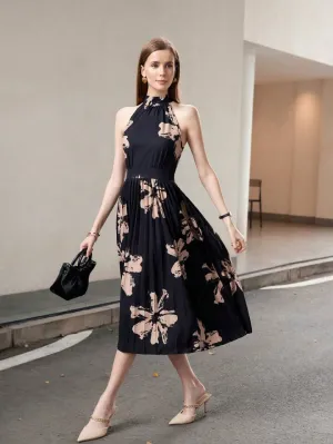 CM-DS755117 Women Casual Seoul Style Strappy Sleeveless Tie Back Pleated Long Dress - Black