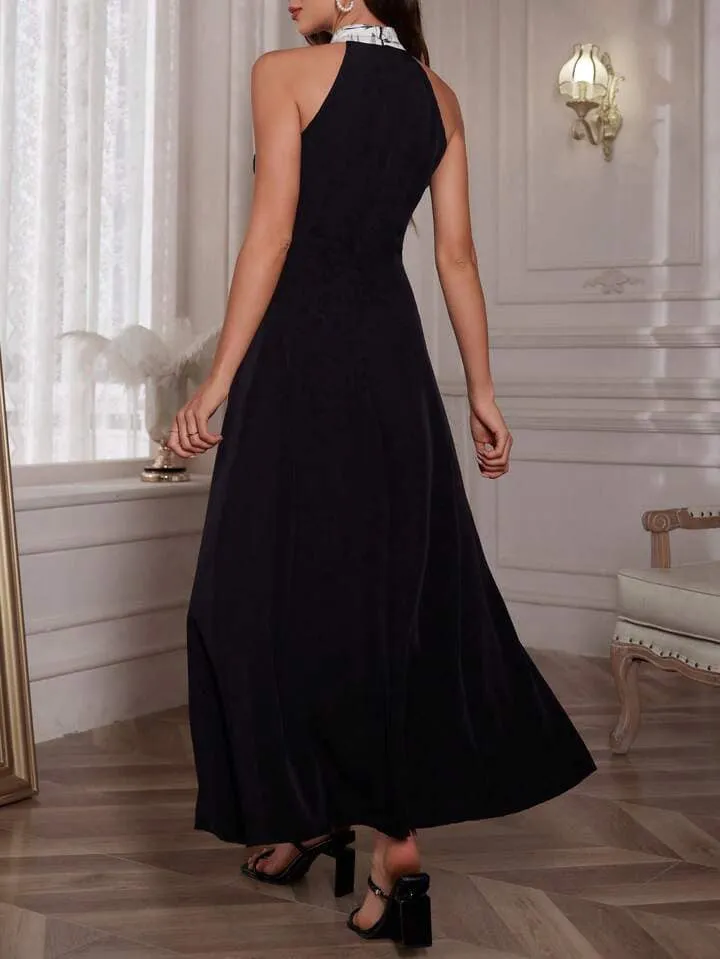 CM-DS789488 Women Elegangt Seoul Style Keyhole Neckline Sleeveless Printed Flared Hem Dress