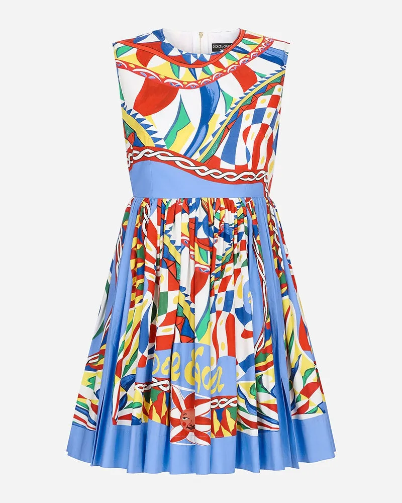 CM-DY000339 Women Elegant European Style Printing Round Neck High Waist Mini Dress