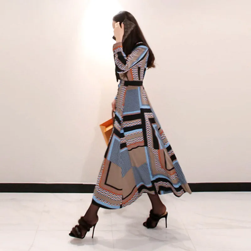 CM-DY082914 Women Casual Seoul Style Collar Neckline Shirt Bow Long Dress