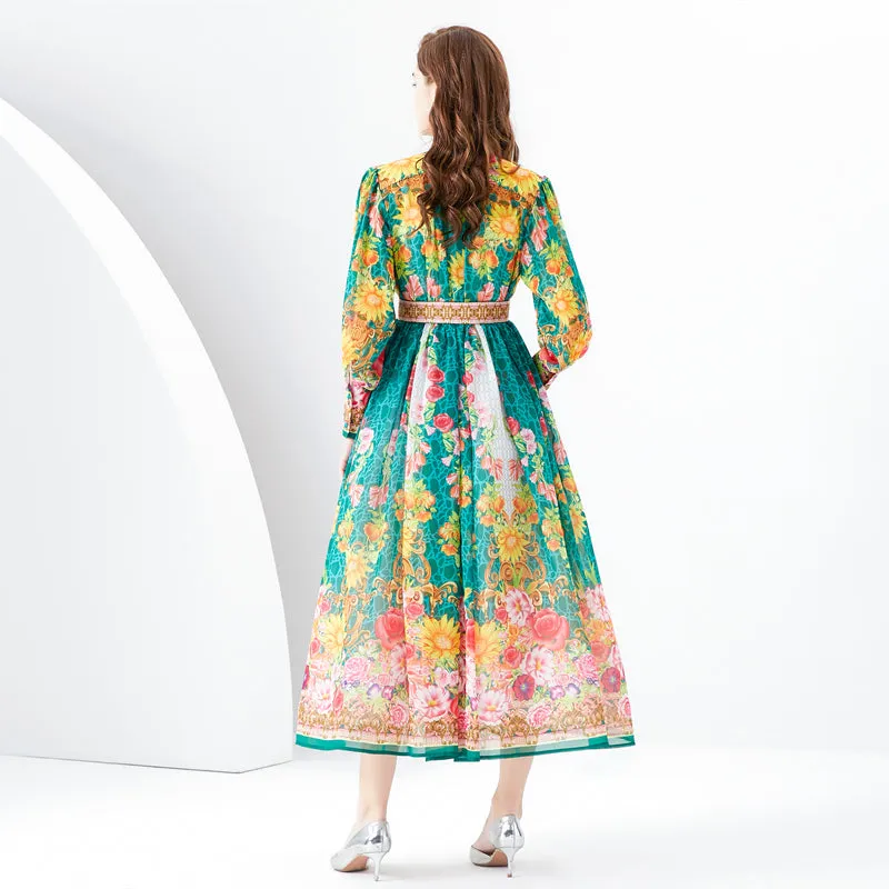 CM-DY094471 Women Retro European Style Stand Collar Lantern Sleeve Long Dress