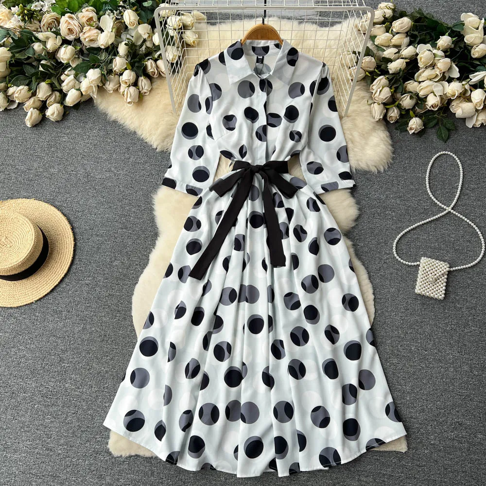 CM-DY096474 Women Elegant European Style Long Sleeve Pinched Waist Maxi Dress - White