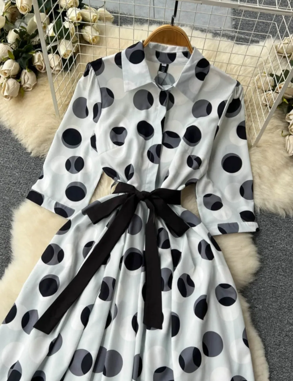 CM-DY096474 Women Elegant European Style Long Sleeve Pinched Waist Maxi Dress - White