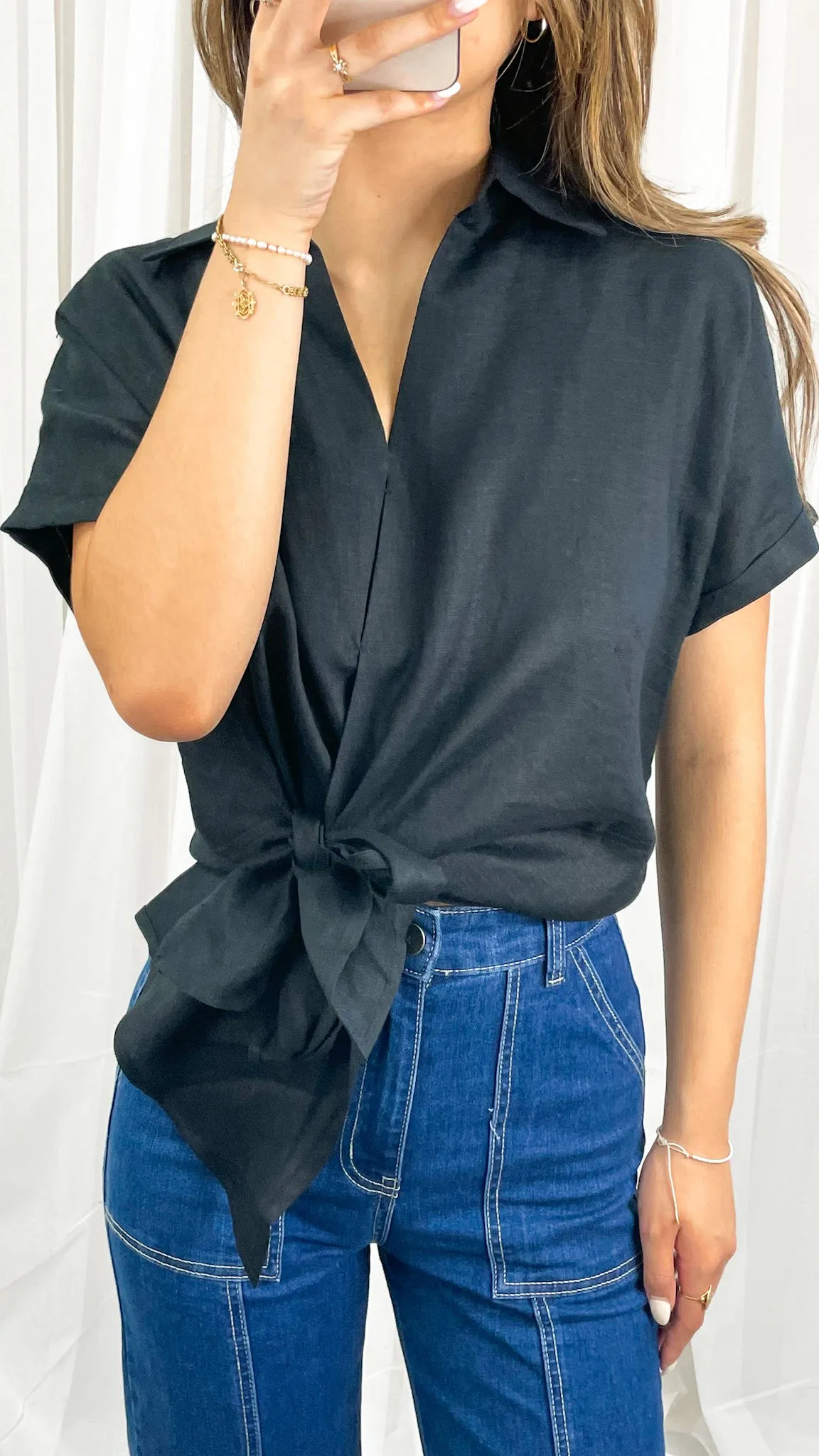COMO LINEN SHIRT - BLACK