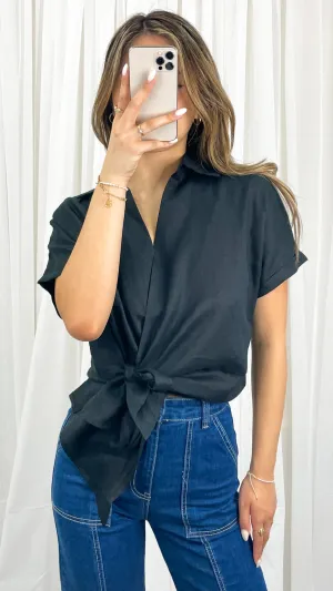 COMO LINEN SHIRT - BLACK