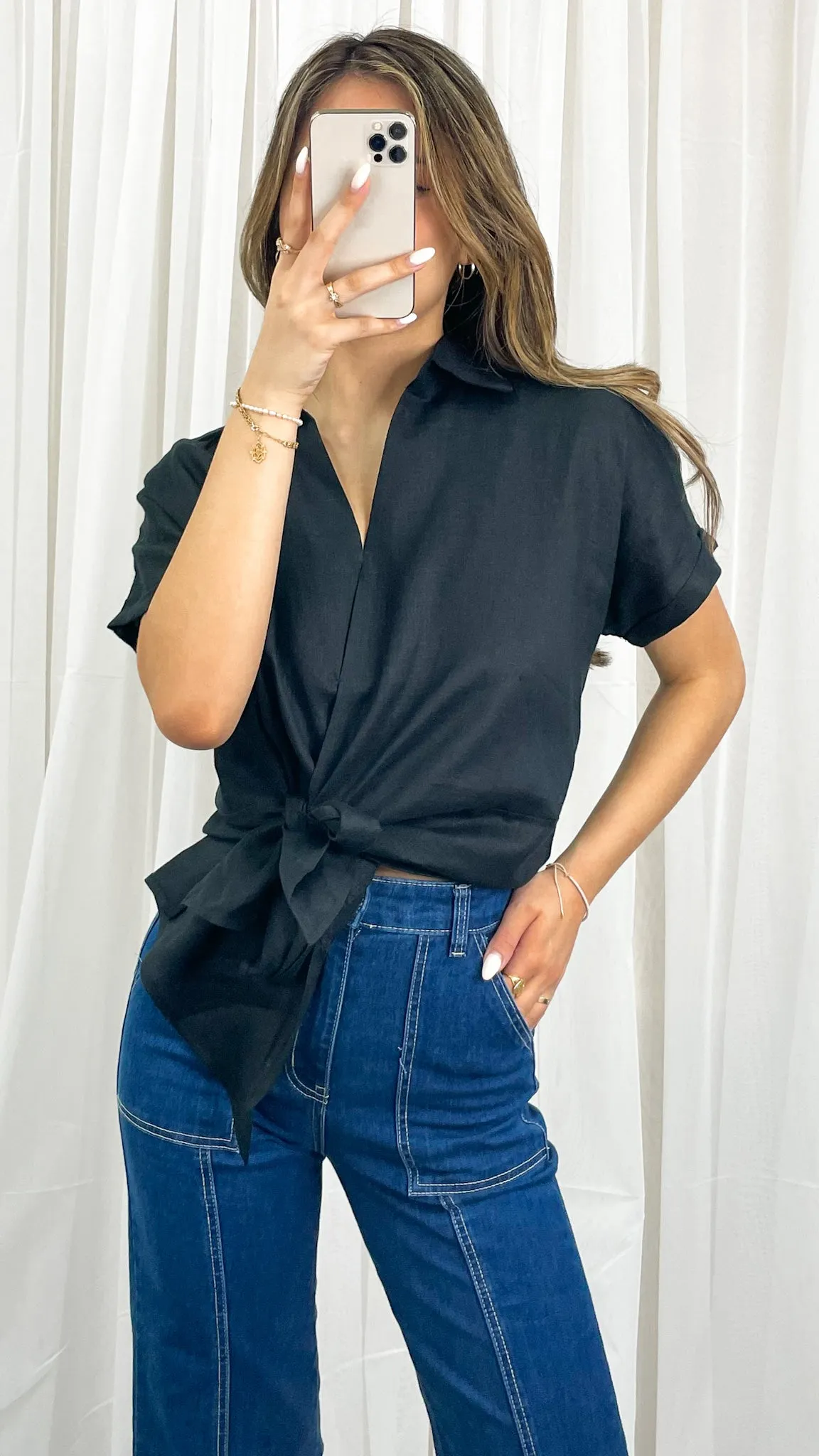 COMO LINEN SHIRT - BLACK