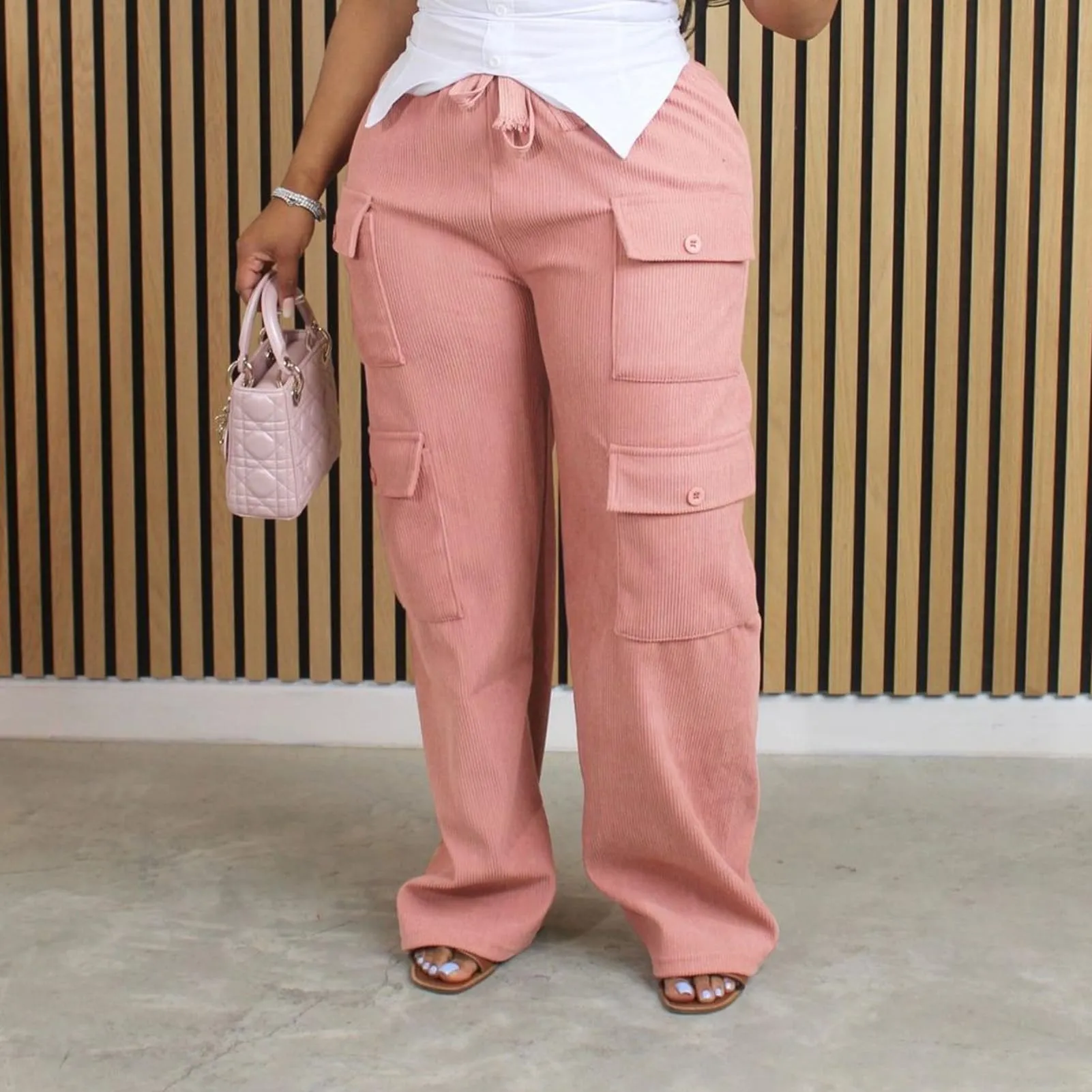 Corduroy High Waisted Baggy Cargo Pants
