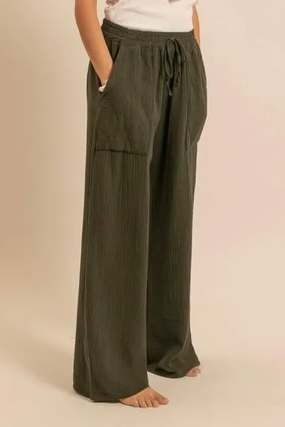 COTTON MUSSELINE PANTS KHAKI
