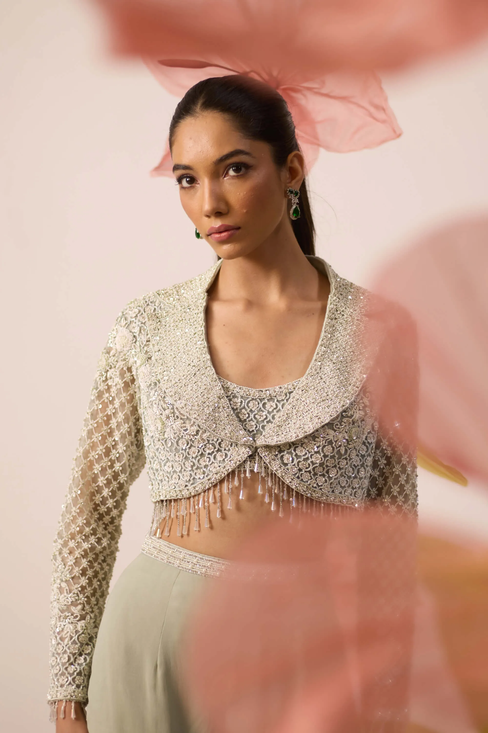 Daisy mint green  jacket and flared pant set