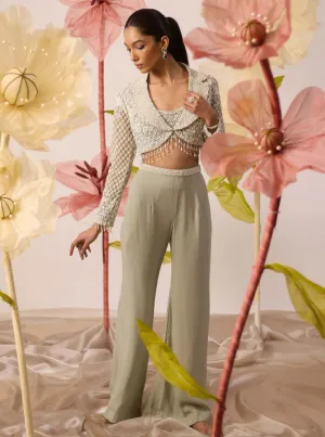 Daisy mint green  jacket and flared pant set