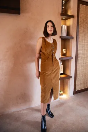 Darcy Pinafore Dress - Gold Corduroy