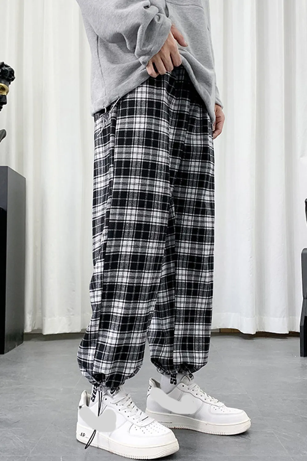 Dark Hip Hop Plaid Joggers Pants