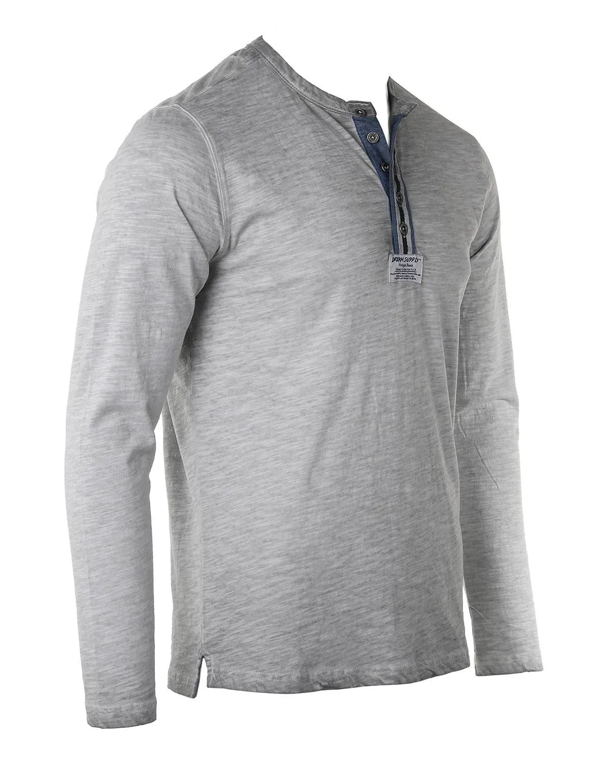 DHLS502 -Long Sleeve Crew Neck Vintage Button Henley T-Shirt