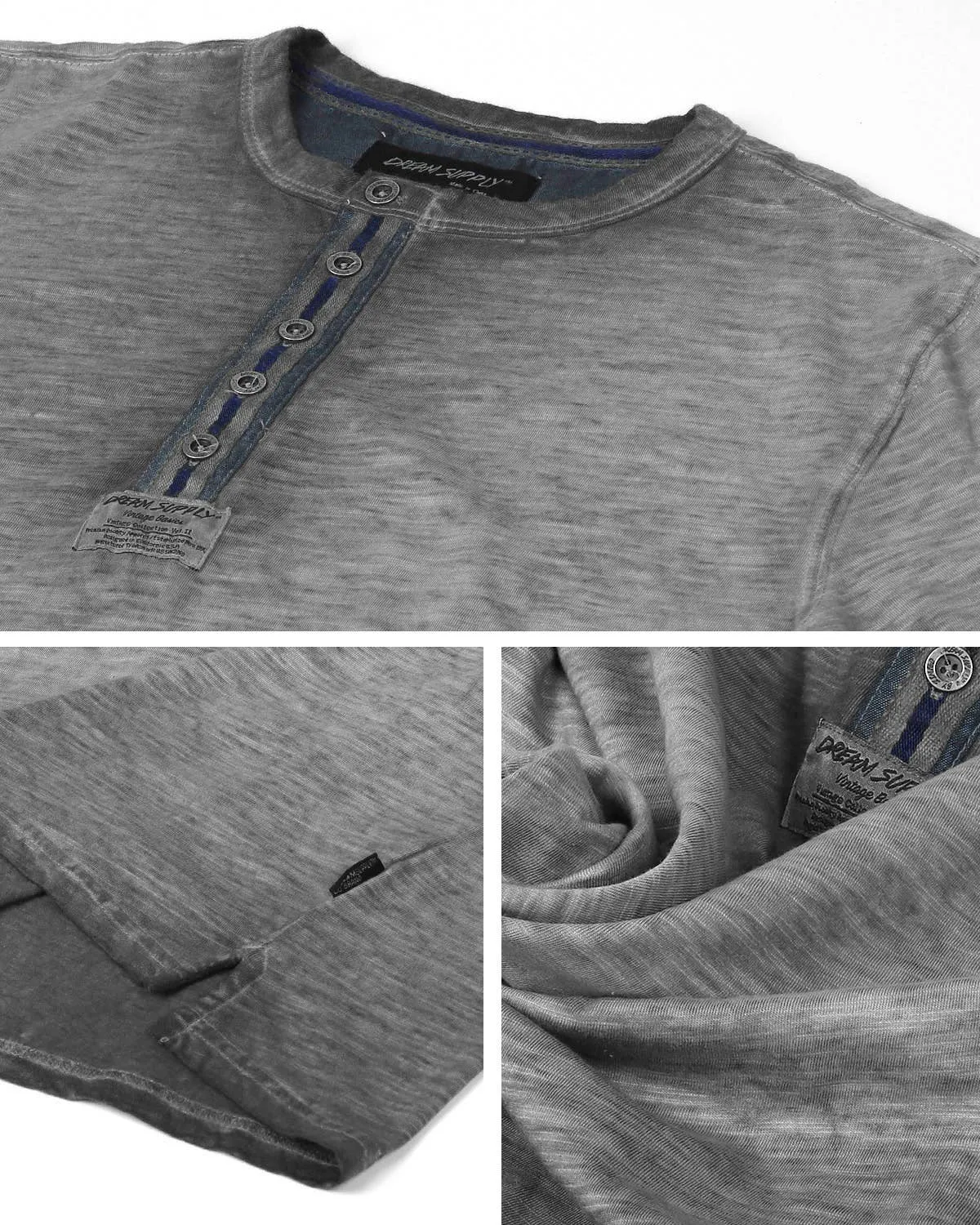 DHLS502 -Long Sleeve Crew Neck Vintage Button Henley T-Shirt