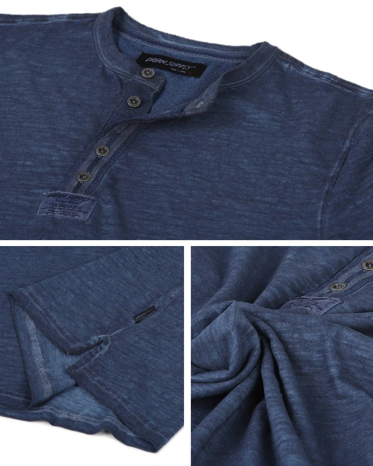 DHLS502 -Long Sleeve Crew Neck Vintage Button Henley T-Shirt