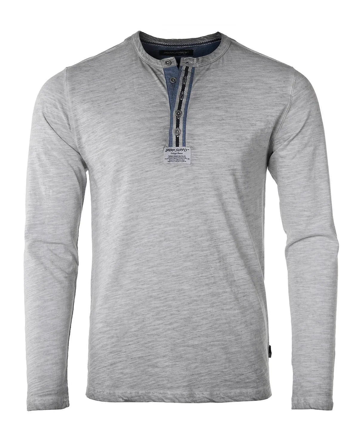 DHLS502 -Long Sleeve Crew Neck Vintage Button Henley T-Shirt