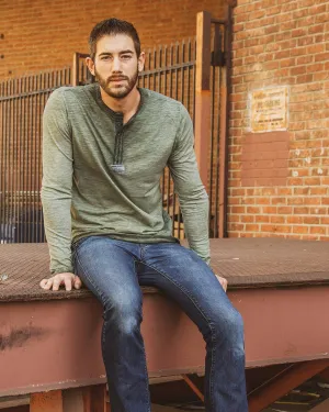 DHLS502 -Long Sleeve Crew Neck Vintage Button Henley T-Shirt