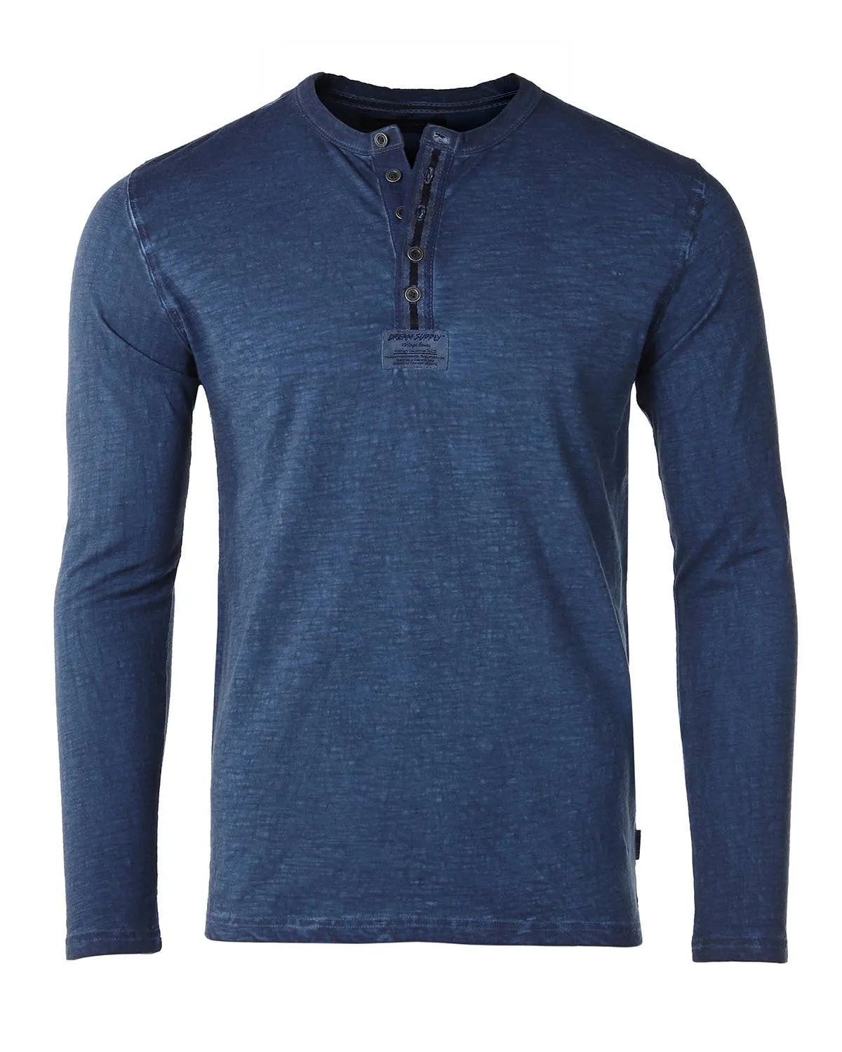 DHLS502 -Long Sleeve Crew Neck Vintage Button Henley T-Shirt