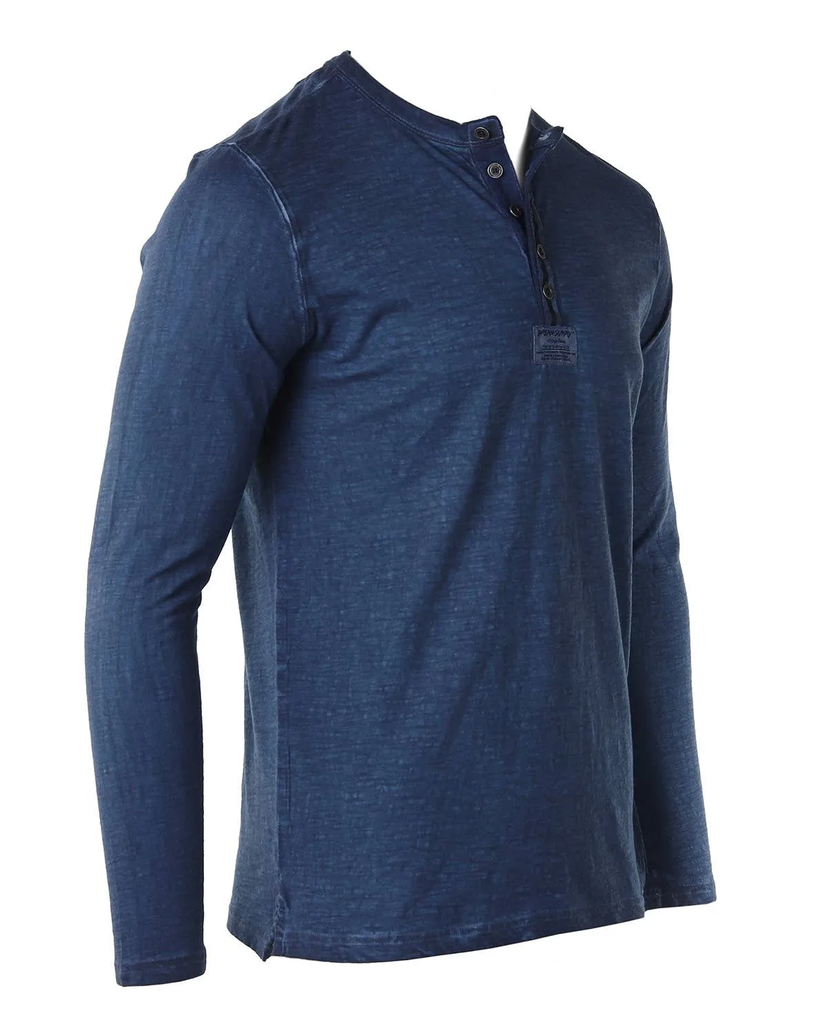 DHLS502 -Long Sleeve Crew Neck Vintage Button Henley T-Shirt