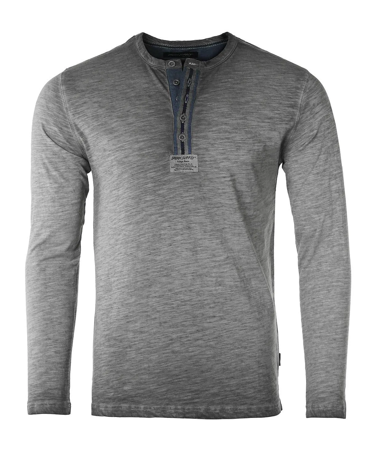 DHLS502 -Long Sleeve Crew Neck Vintage Button Henley T-Shirt