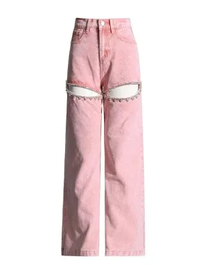 Diamond Distressed Wide-Leg Jeans