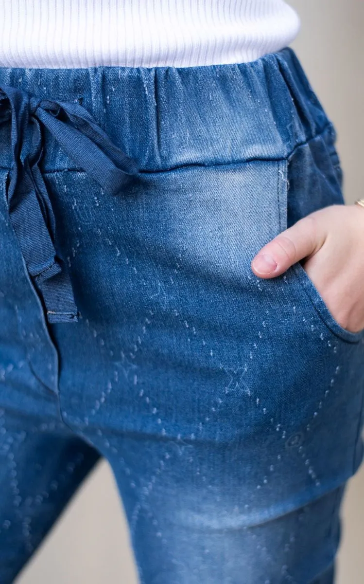 Diamond Pattern Drawstring Jeans