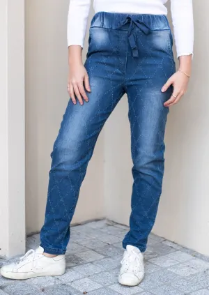 Diamond Pattern Drawstring Jeans