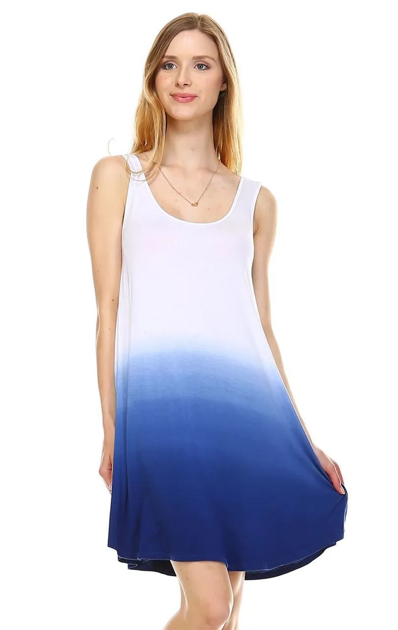 Dip Tie Dye Dress Tank Sleeveless Mini Dresses Seafoam Indigo White