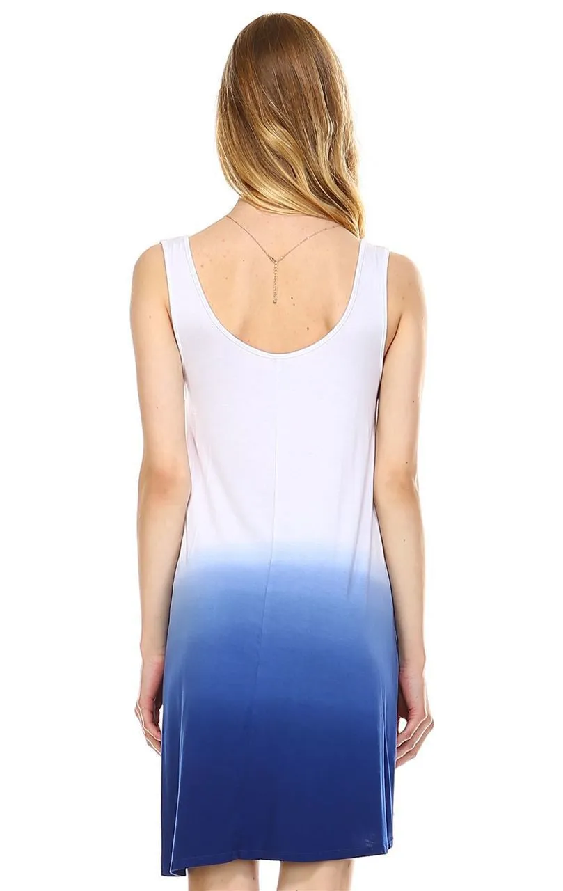 Dip Tie Dye Dress Tank Sleeveless Mini Dresses Seafoam Indigo White