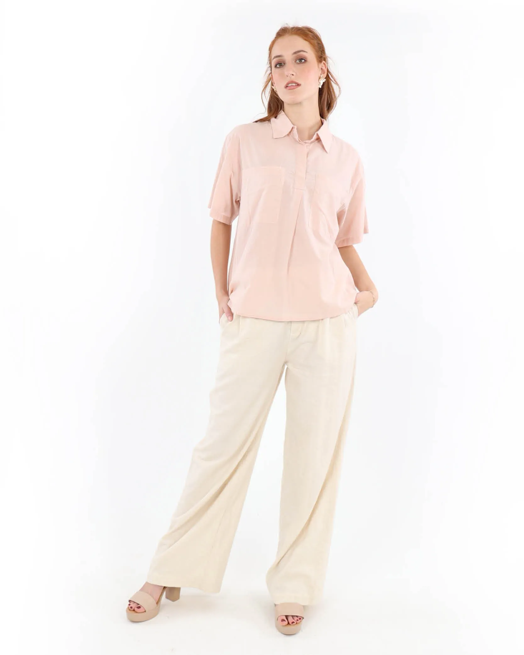 Double Pocket Henley Cotton Shirt
