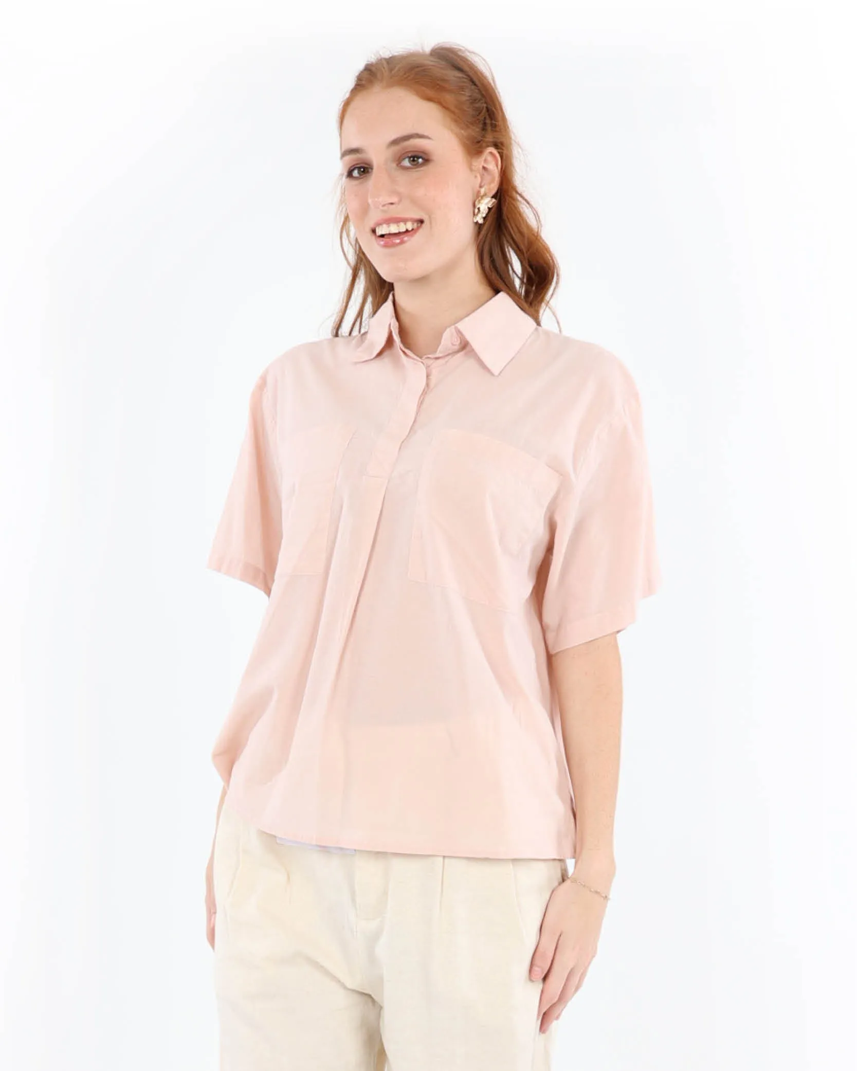 Double Pocket Henley Cotton Shirt