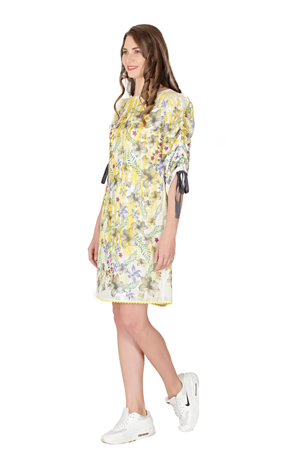 Drawstring Sleeve Shift Dress
