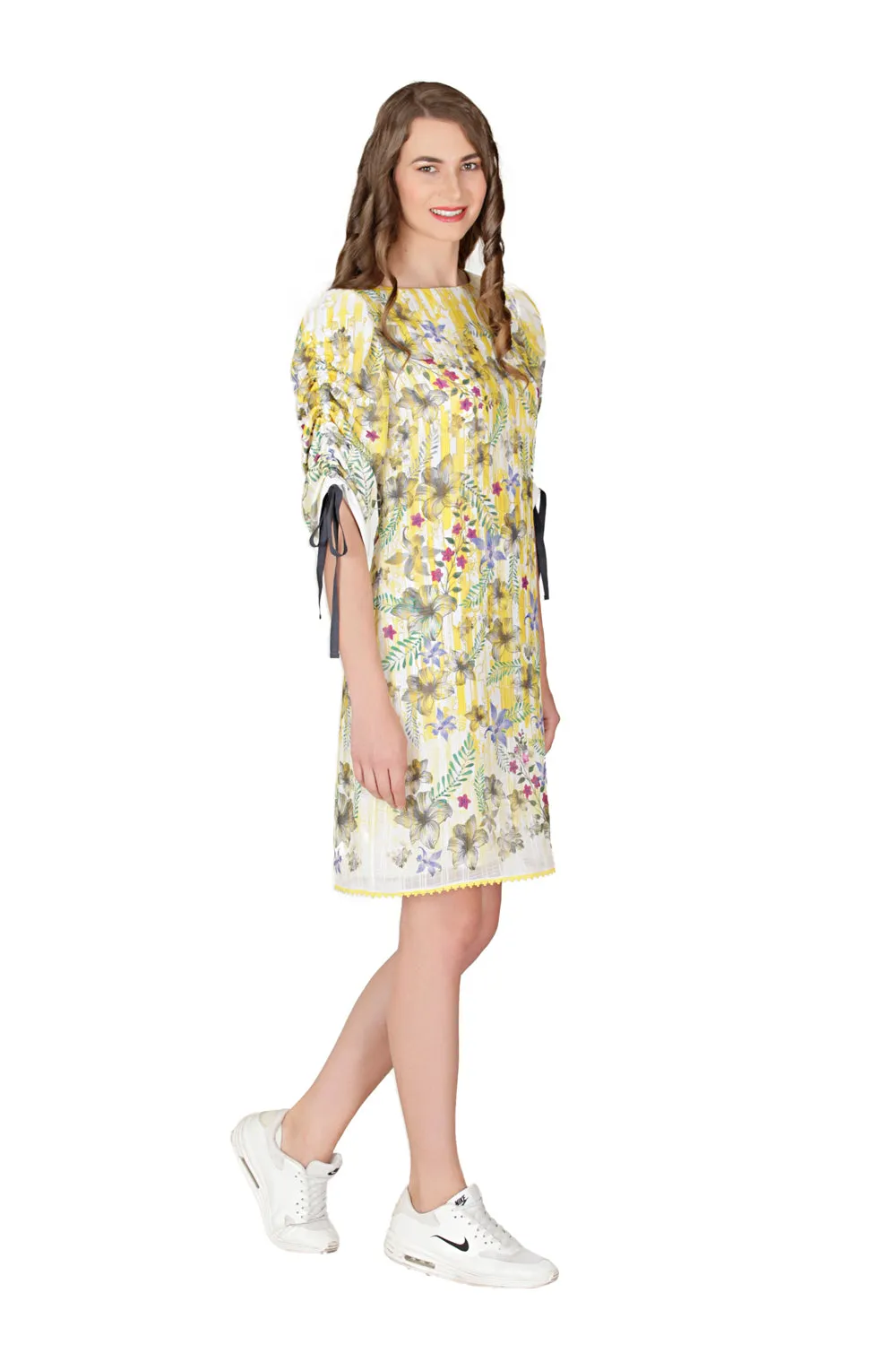 Drawstring Sleeve Shift Dress