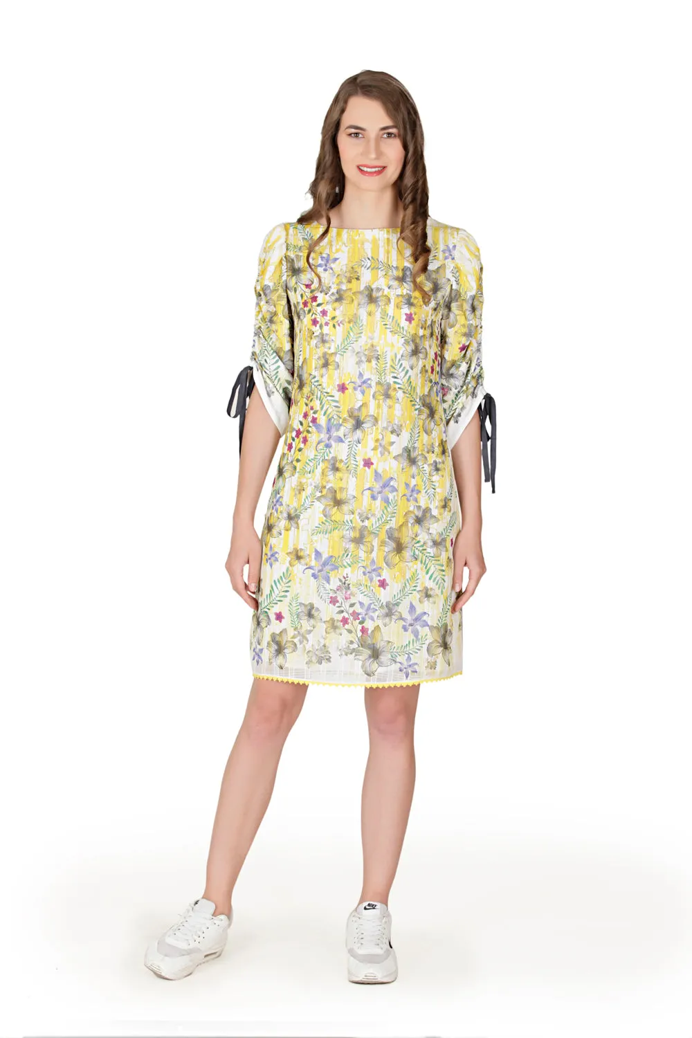 Drawstring Sleeve Shift Dress
