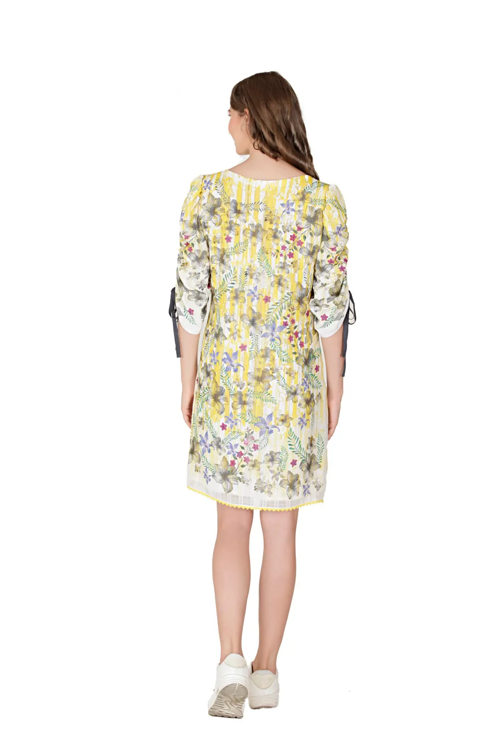 Drawstring Sleeve Shift Dress