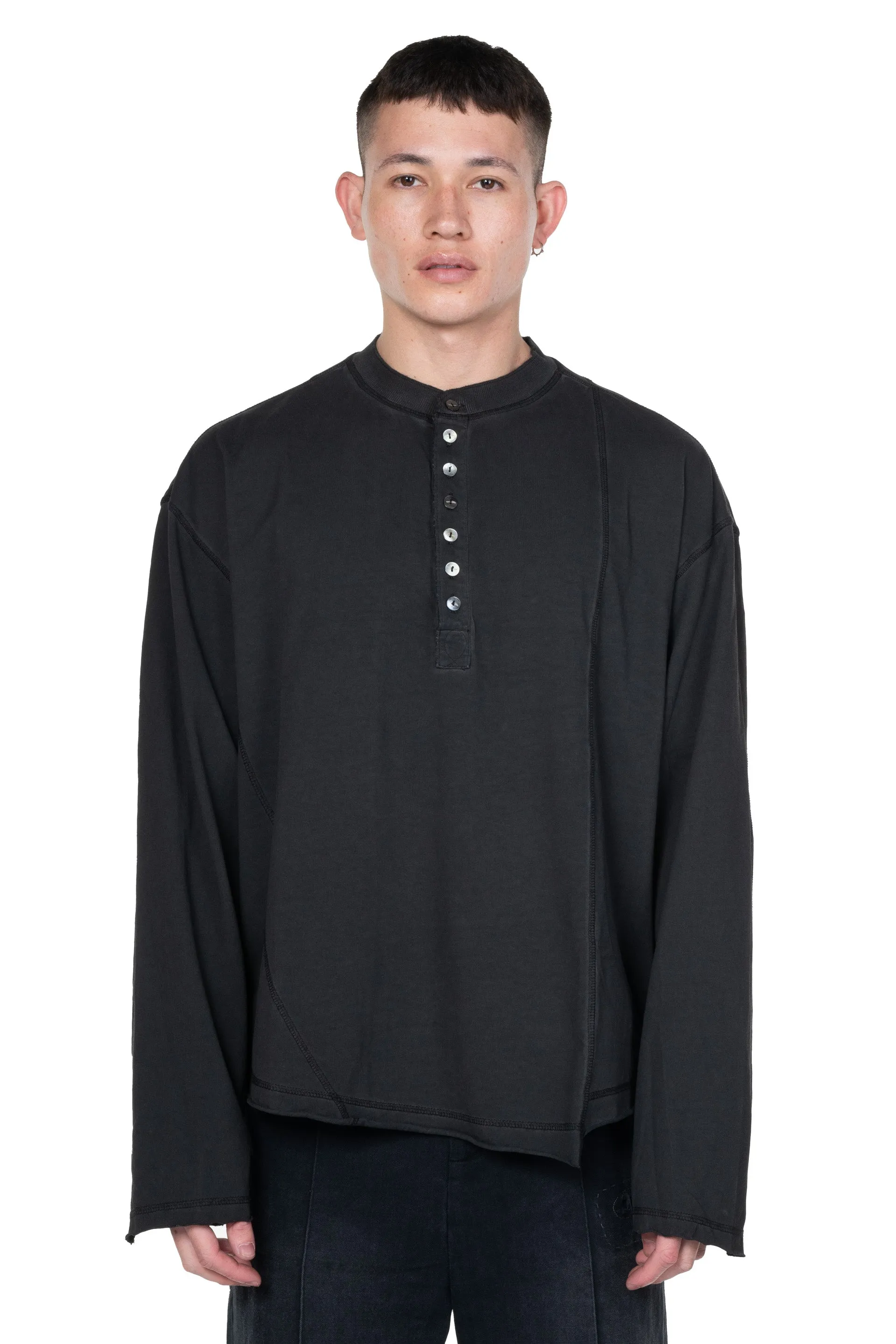 E Henley Top Cold Dyed Grey