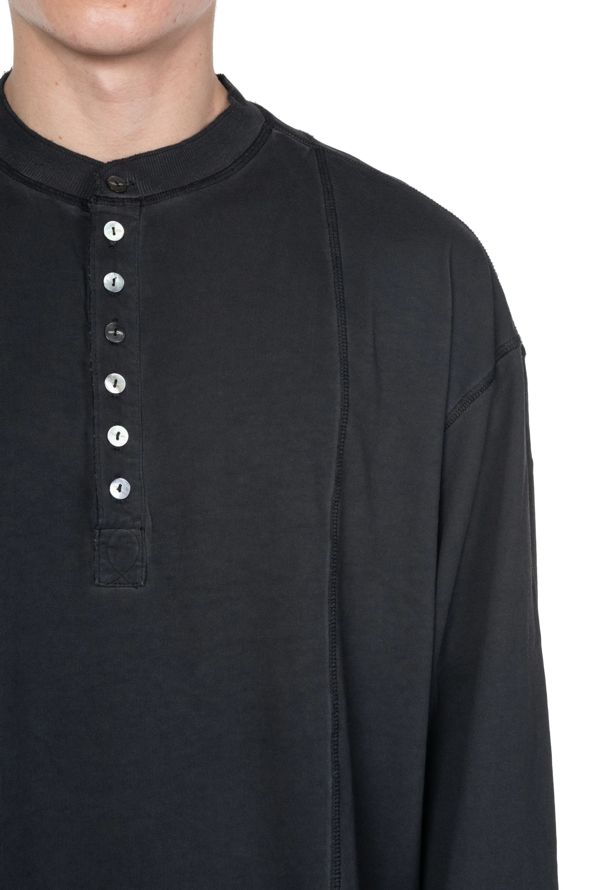 E Henley Top Cold Dyed Grey