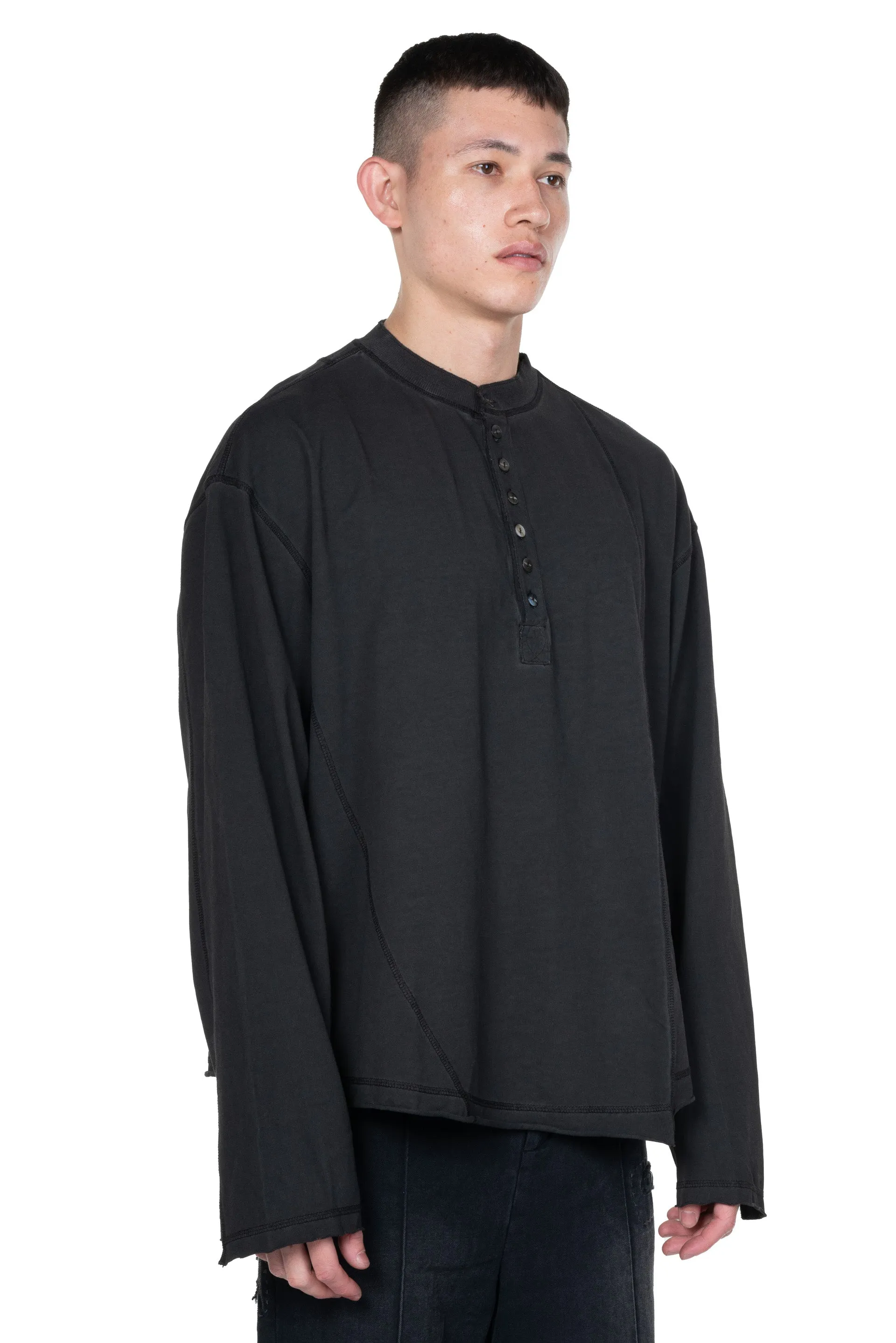 E Henley Top Cold Dyed Grey