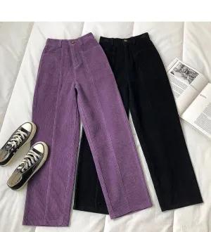 Elastic Waist Loose Long Straight Corduroy Pants