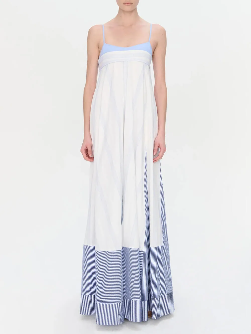 Elegant Suspender Contrast Charming Patchwork Striped Hem Dress