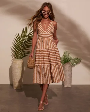 Elly Striped V Neck Midi Dress