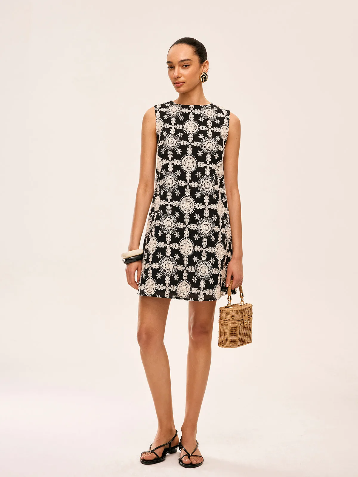 Embroidered Cotton Sleeveless Dress