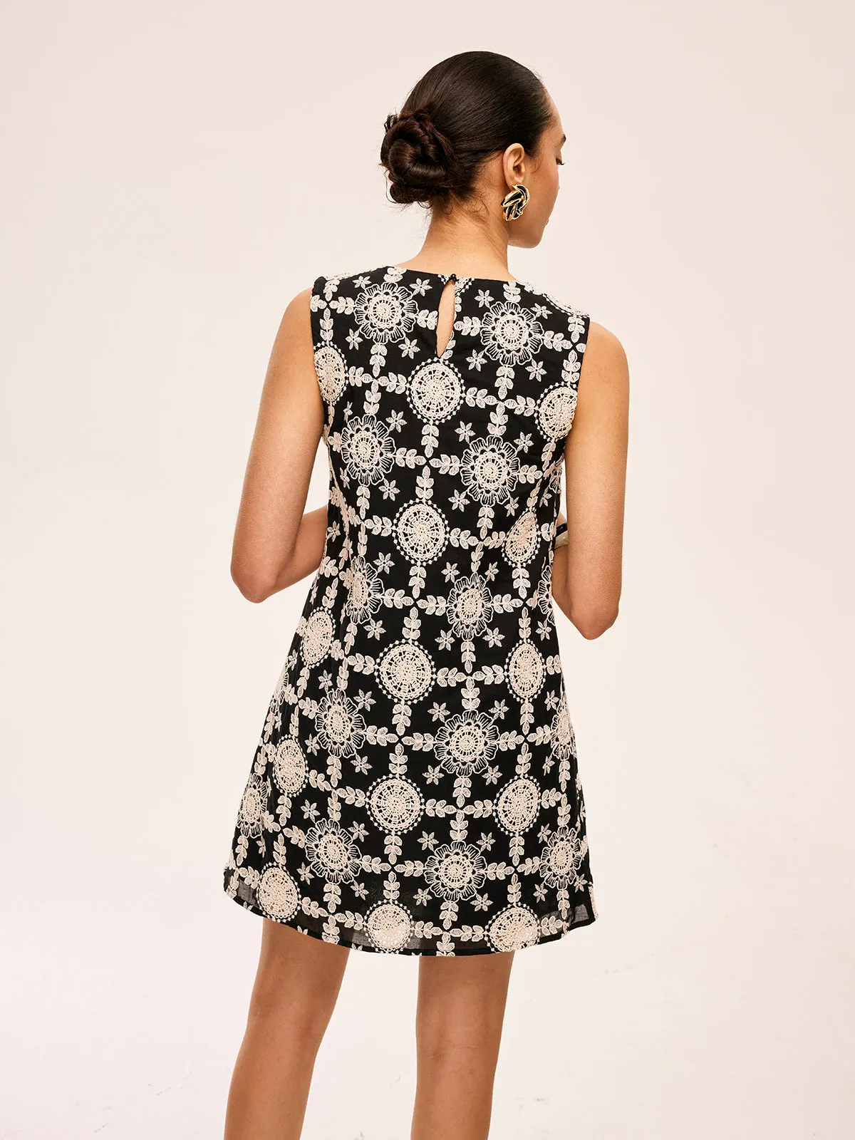 Embroidered Cotton Sleeveless Dress